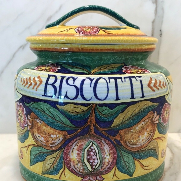 ITALIAN HANDMADE PAINTED FRUIT BISCOTTI JAR NEW! - Picture 3 of 14